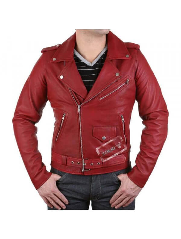 Blouson Biker Homme Perfecto Cuir Rouge Pas Cher Veste Motard