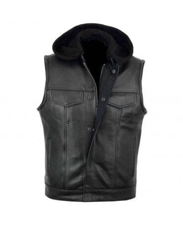 Gilet Cuir Biker Sons Anarchy Capuche Zolki