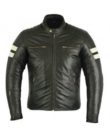 Blouson Moto Homme Vintage Noir Blanc Zolki