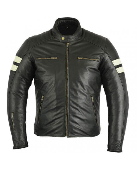 Blouson Moto Homme Vintage Noir Blanc Zolki