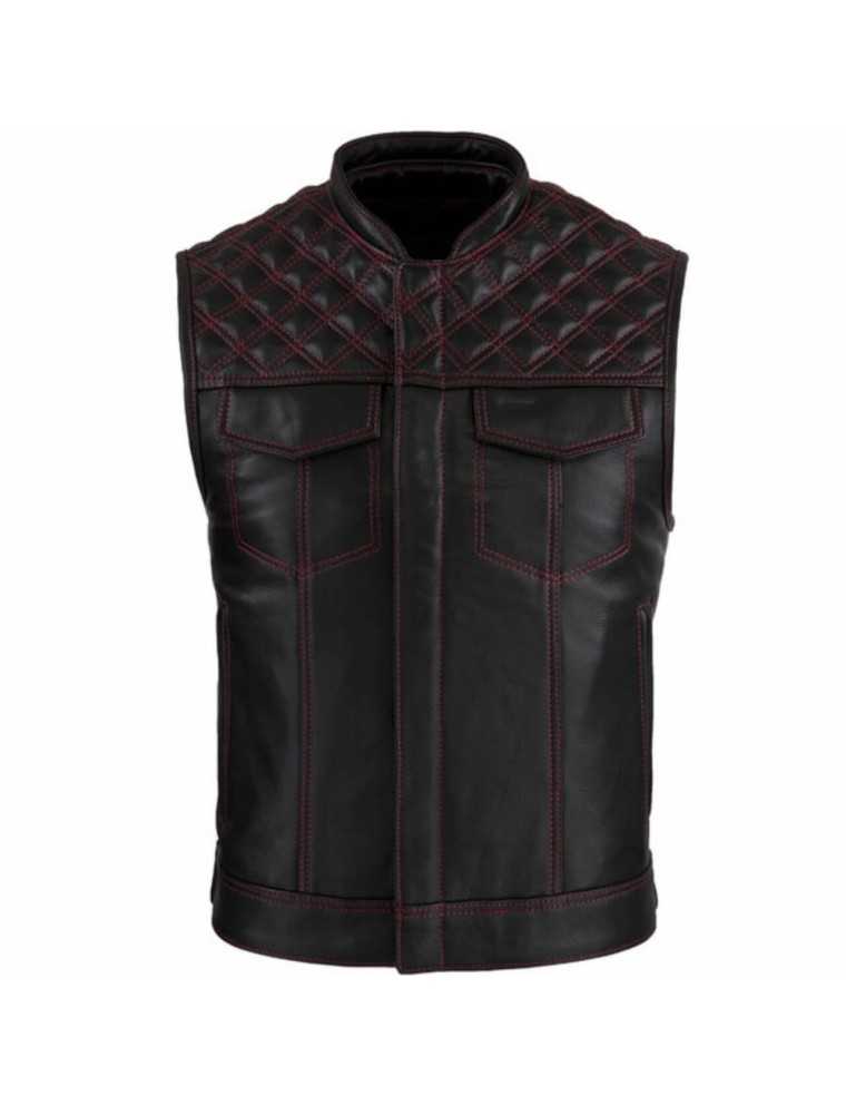Cut Moto Biker Noir Surpiqures Rouges