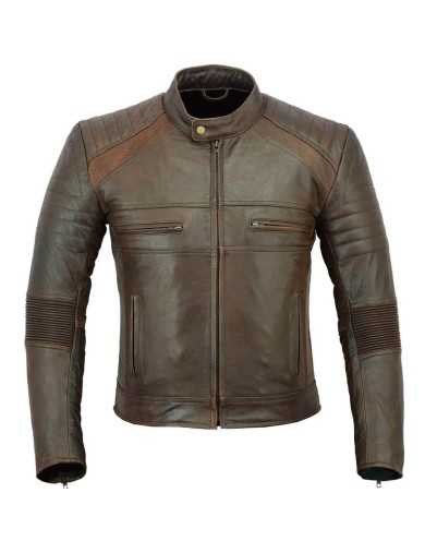 Blouson Moto Biker Marron Cuir Zolki