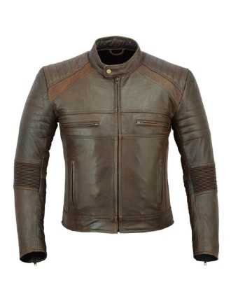 Blouson Moto Biker Marron Cuir Zolki