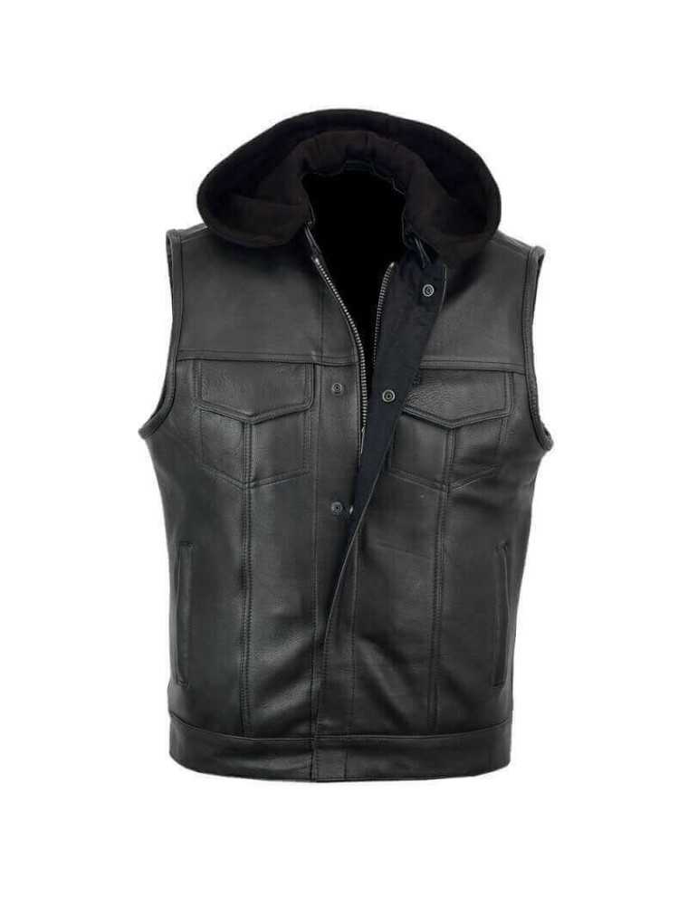 Gilet Cuir Biker Sons Anarchy Capuche Zolki