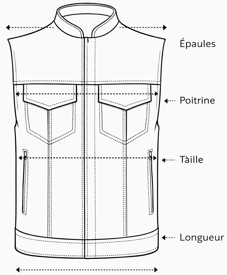 Guide des tailles gilet cuir moto Zolki